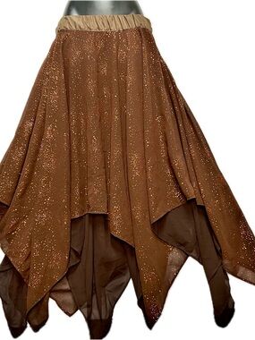 Brown Glitter Fairycore Handkerchief Hem Midi Skirt Witchy Boho Fairy Whimsigoth